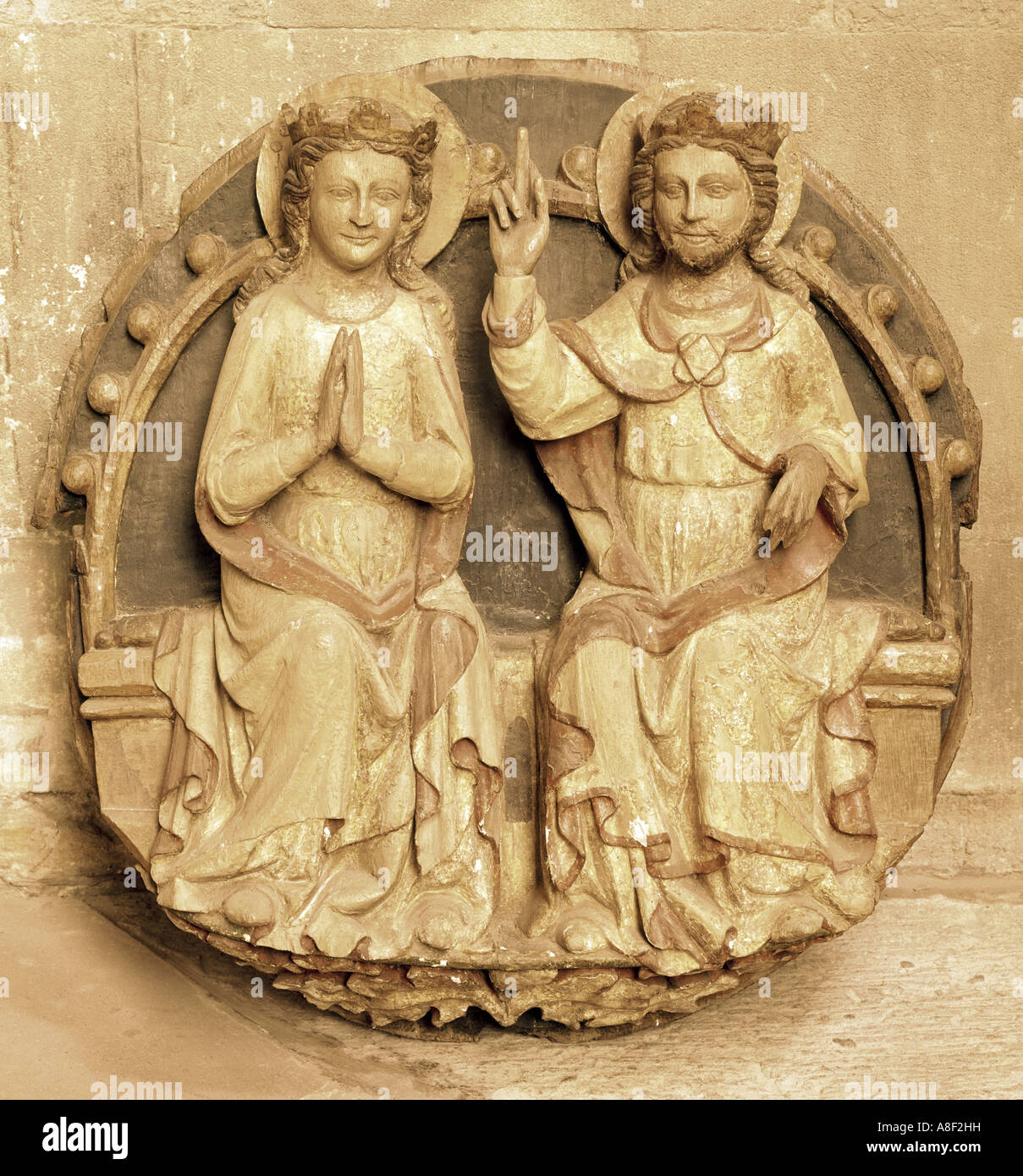Geographie/Reisen, Deutschland, Nordrhein-Westfalen, Soest, Kirchen, Saint Mary in den Wiesen, Innenansicht, Arch, Keystone, Krönung der Heiligen Maria, 14. Jahrhundert,, Additional-Rights - Clearance-Info - Not-Available Stockfoto