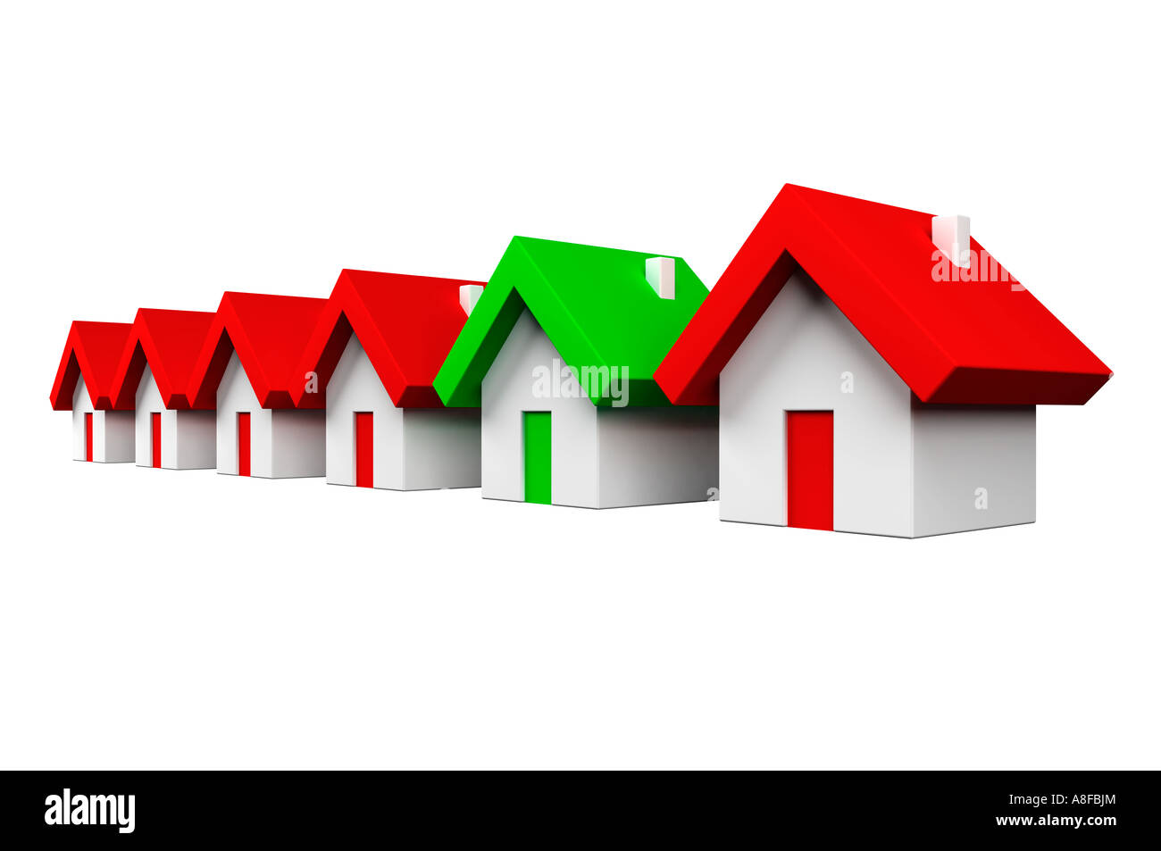 Reihe von roten Häusern mit einer grünen Umwelt-Konzept Stockfoto