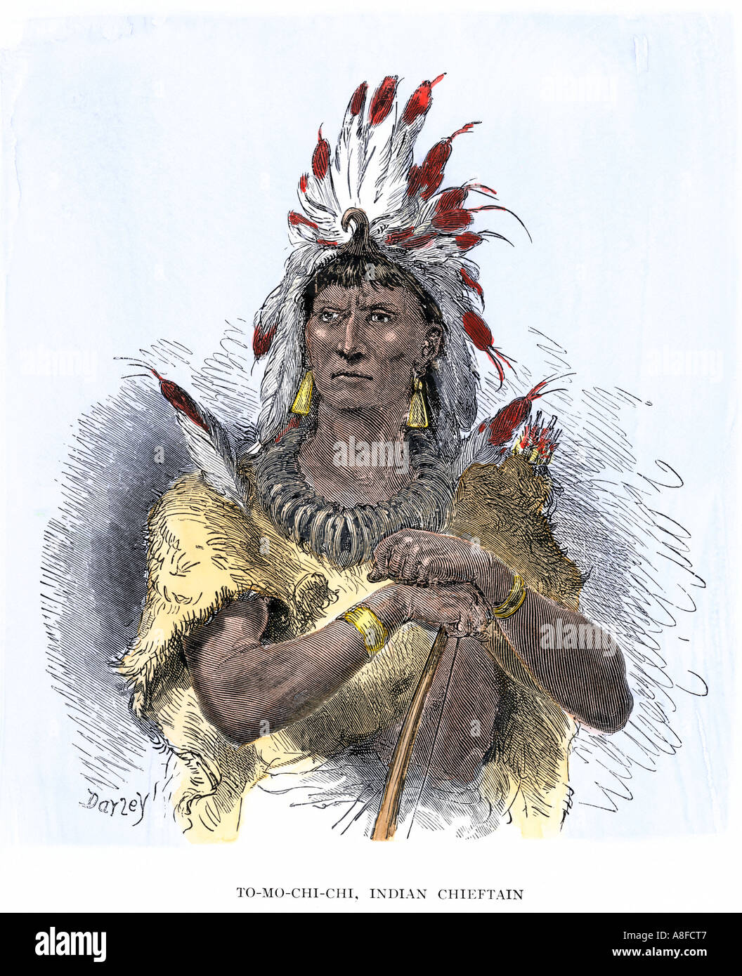 Tomo Chichi Mico Leiter der Yamacraw Indianer 1700. Hand - farbige Holzschnitt Stockfoto