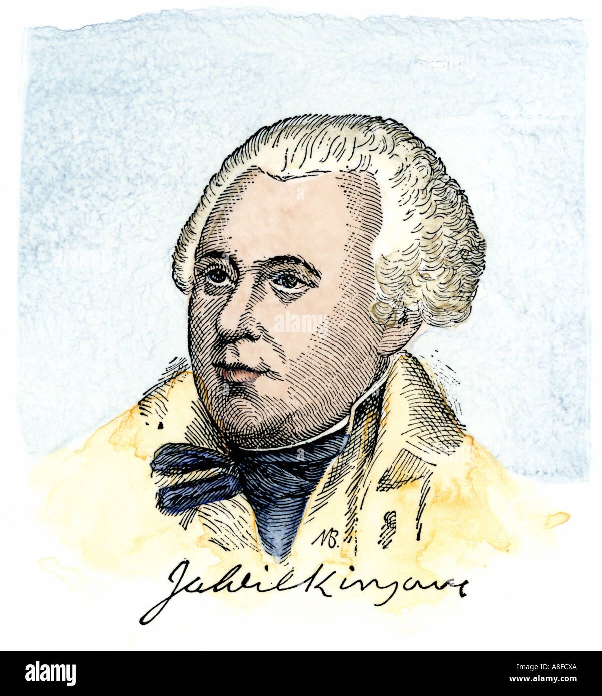 James Wilkinson mit seiner Unterschrift. Hand - farbige Holzschnitt Stockfoto