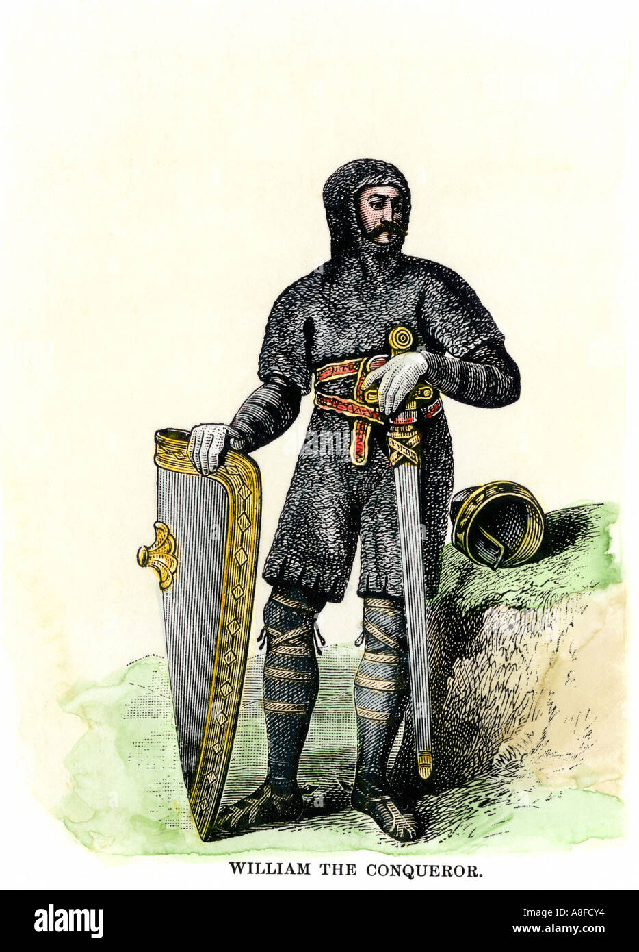 Wilhelm der Eroberer in seinem Anzug von Mail. Hand - farbige Holzschnitt Stockfoto