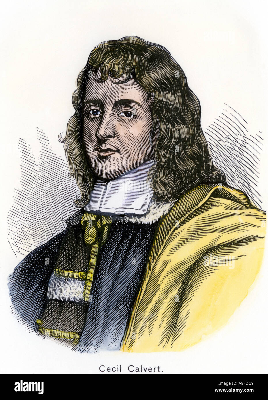 Cecil Calvert zweiten Baron Baltimore. Hand - farbige Holzschnitt Stockfoto