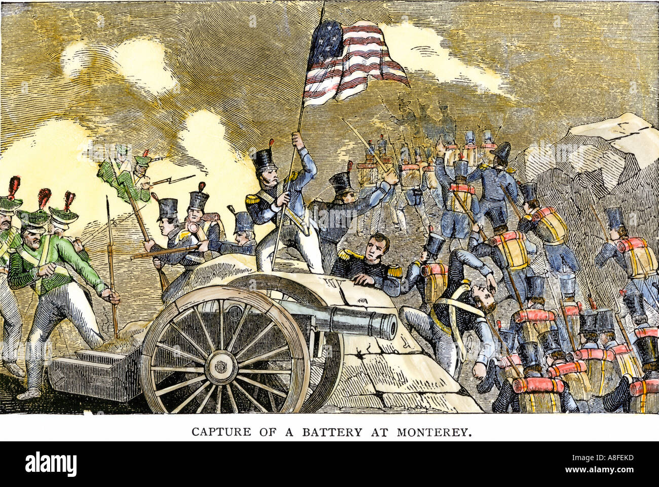 Mexikanische Artillerie durch General Zachary Taylor in der Schlacht von Monterey gefangen in der US-mexikanischen Krieg 1846. Hand - farbige Holzschnitt Stockfoto