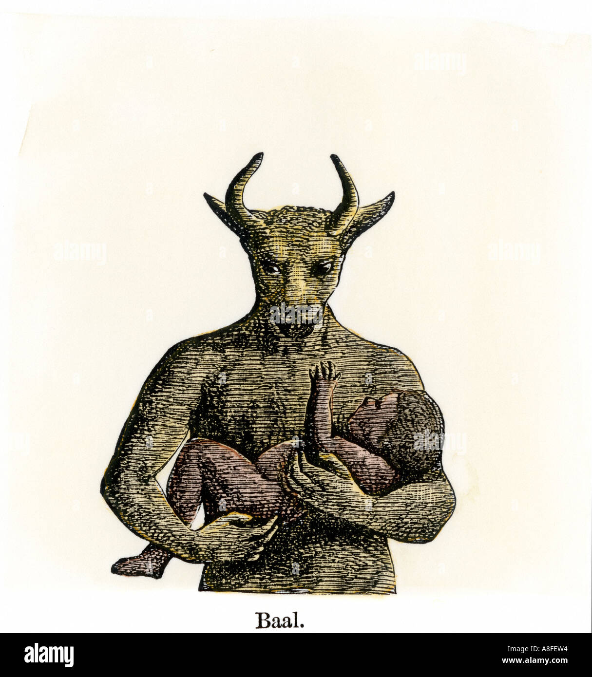 Alten Phönizischen oder Kanaanäischen Gottheit Baal. Hand - farbige Holzschnitt Stockfoto