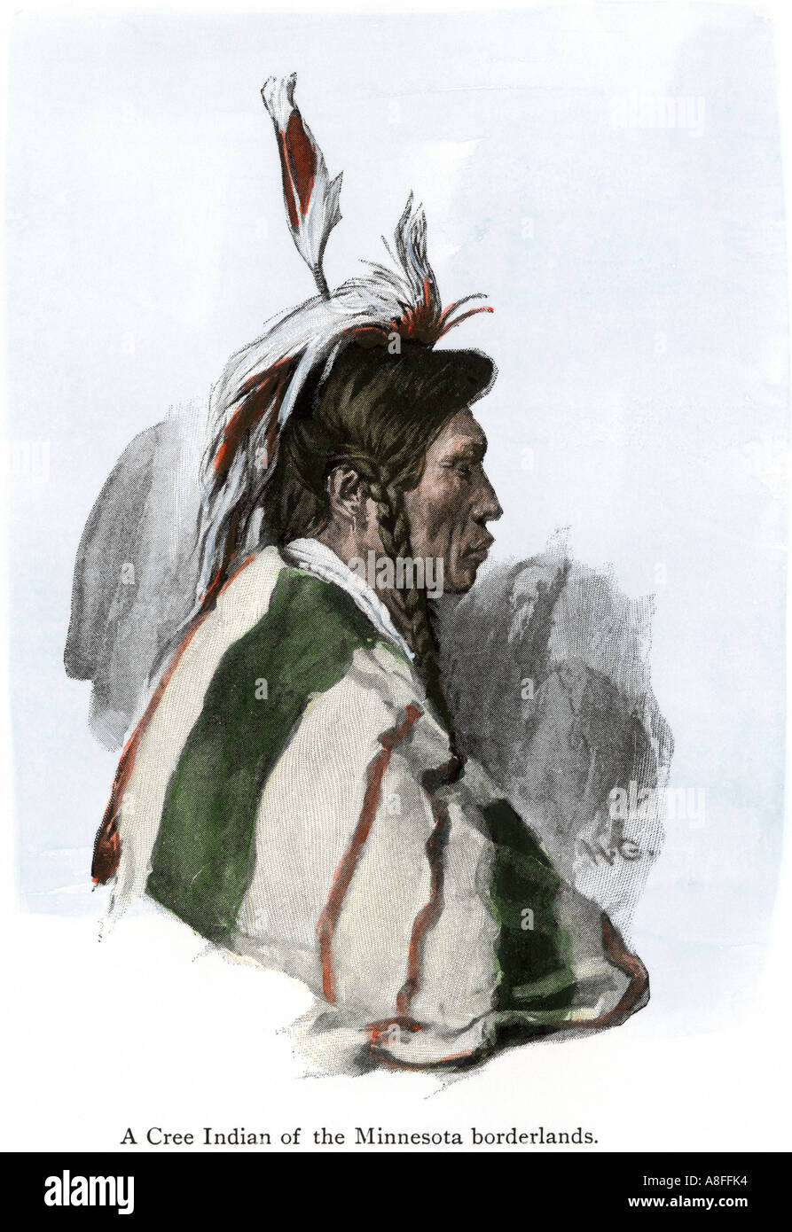 Cree Indian der Minnesota und Kanada borderlands 1800. Handcolorierte halftone einer Abbildung Stockfoto