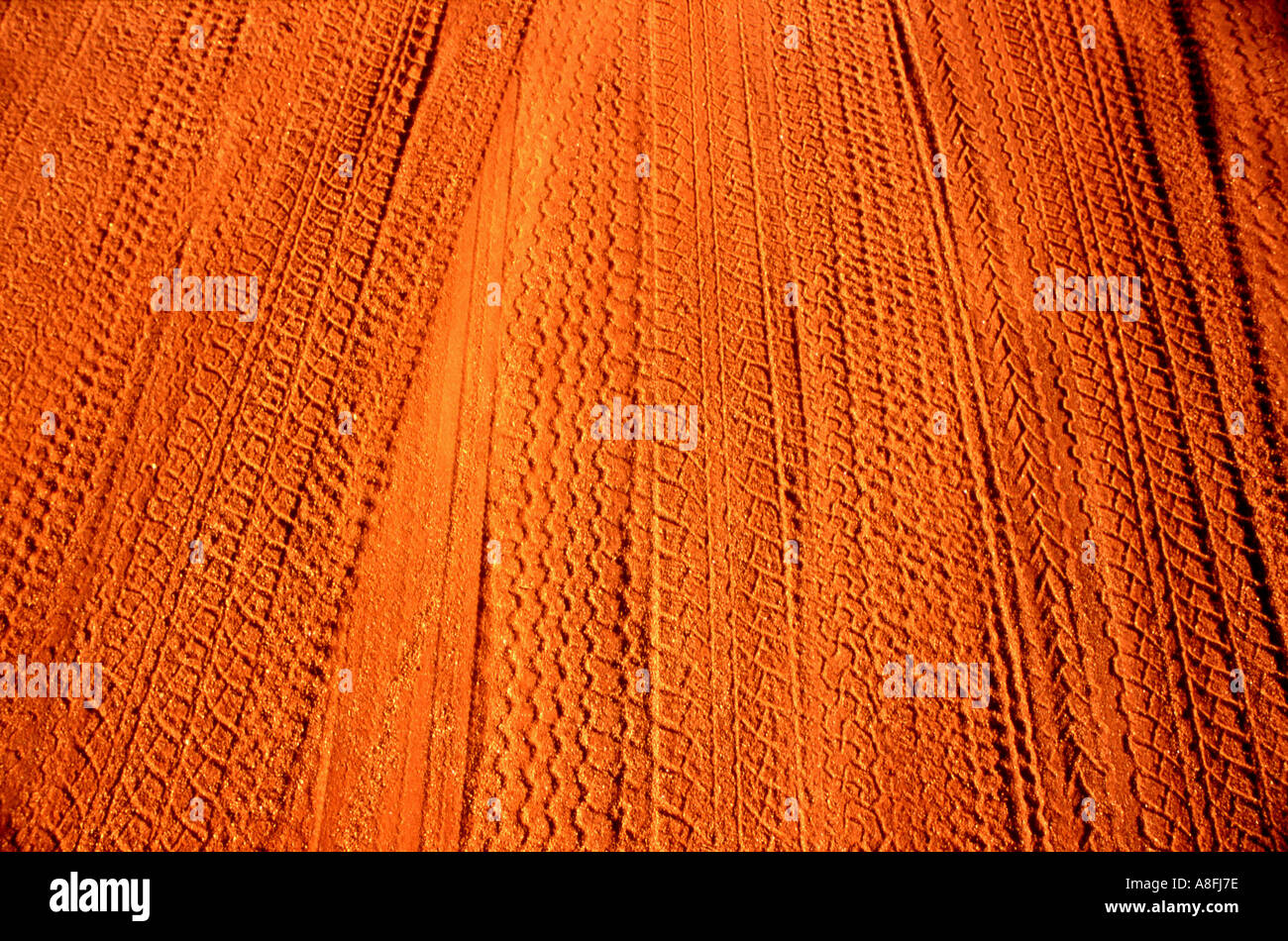 Reifenspuren auf roten Wüstensand verfolgen Australian outback Stockfoto