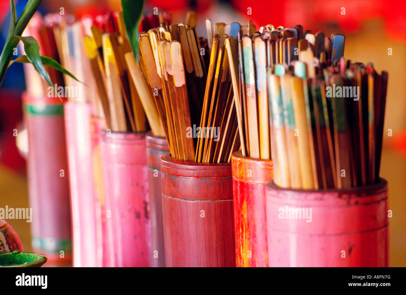 CHIM Bambus rutscht verwendet für das Zeichnen viel oder Weissagung in Tempel-Hongkong China Stockfoto