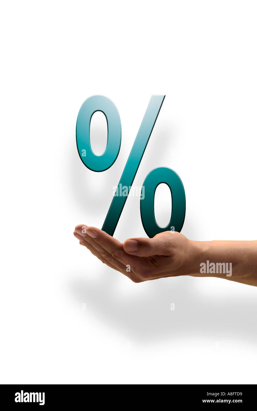 senken unterzeichnen Prozentzeichen in der Hand Stockfoto