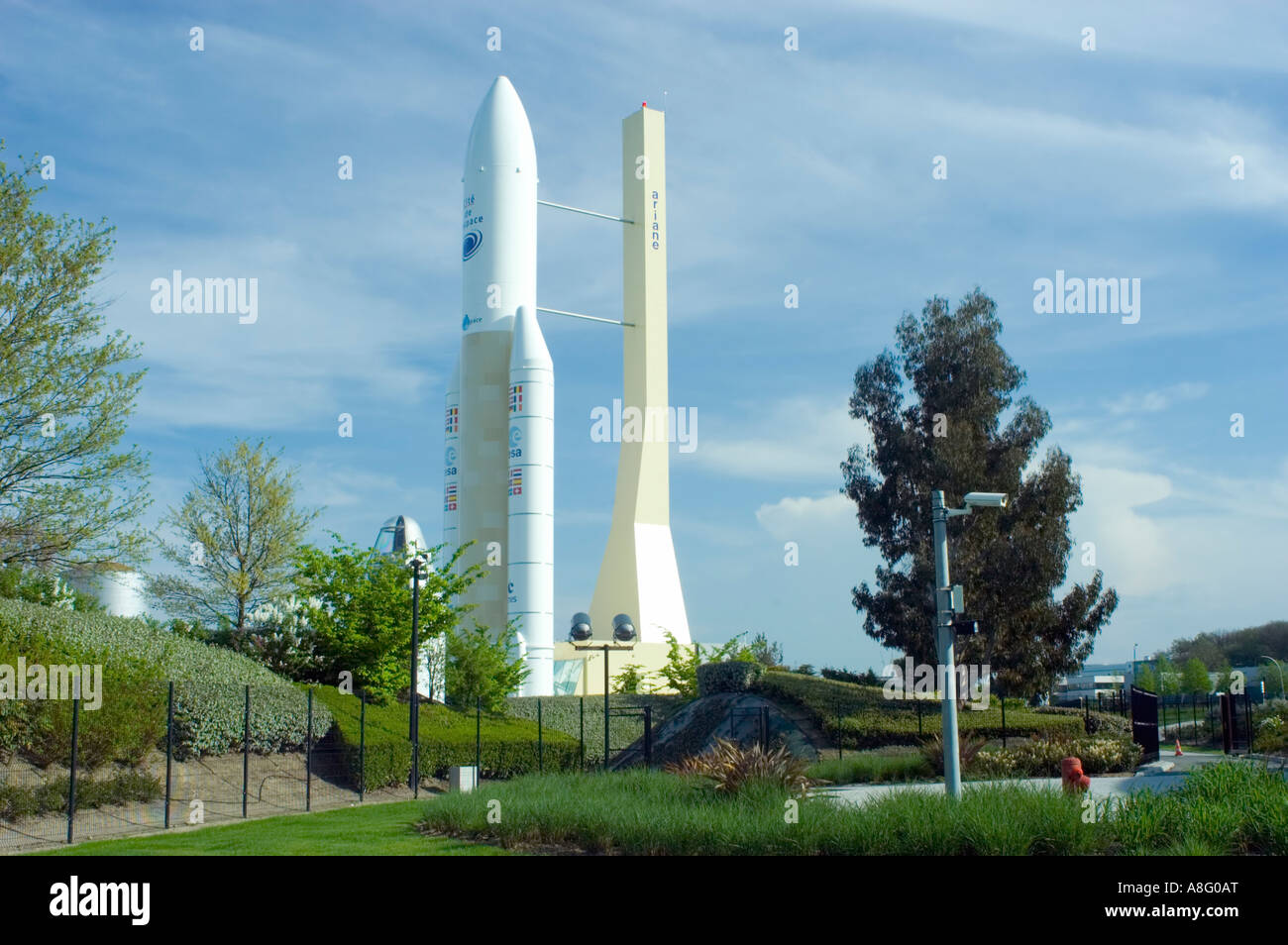 Toulouse Frankreich, französische Technologie "Science Park" "Space City" Modell der "Ariane 5'" Rocket "Trägerrakete Stockfoto