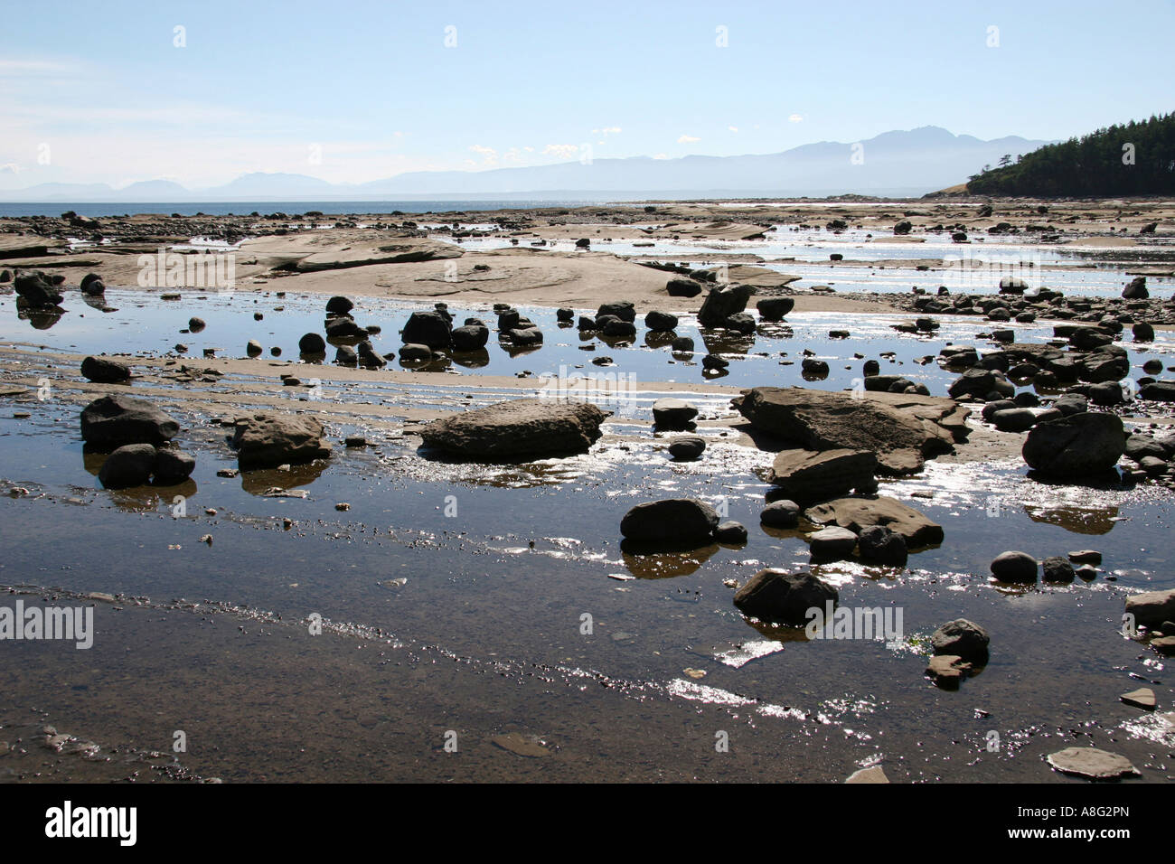 22. September 2006 schneiden Berge von Vancouver Island gesehen von Welle Plattform Hornby Island British Columbia Kanada Stockfoto