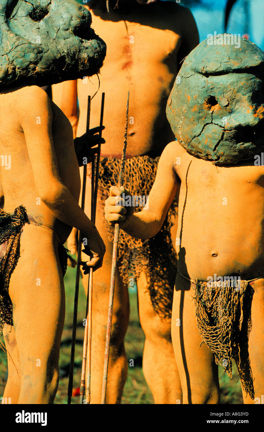 dekorierte Aborigines/Mudmen, Mt. Hagen, Papua-Neuguinea Stockfoto
