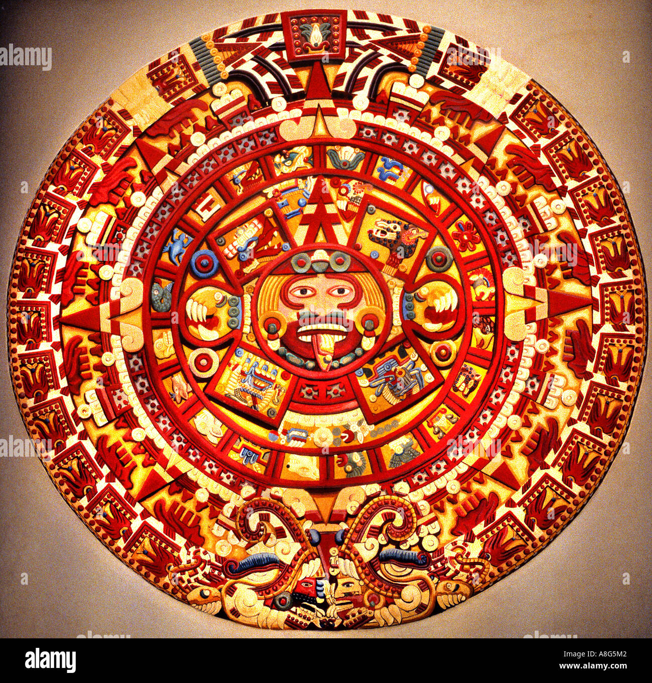 Aztekische Stein der Sonne Kalender Maya Maya Mexiko Museum Stockfoto