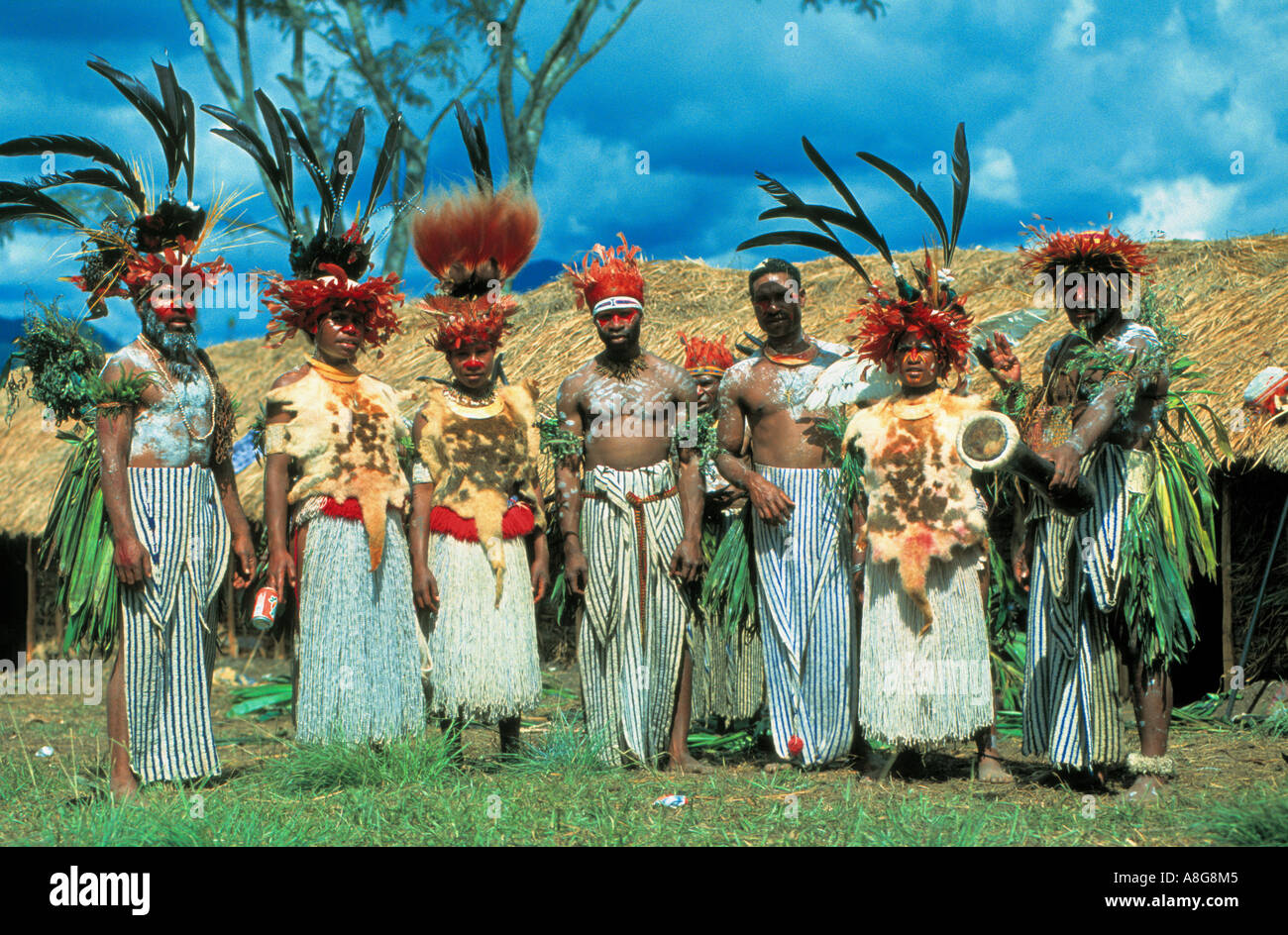 dekorierte Aborigines Familie, Mt. Hagen, Papua-Neuguinea Stockfoto