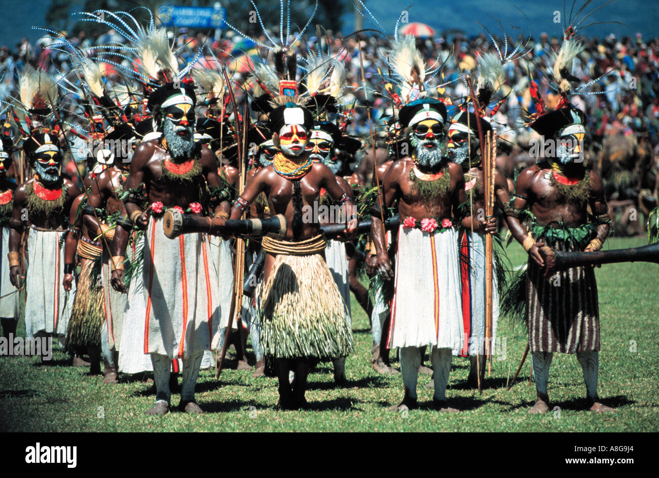 dekorierte Aborigines durchführen, Mt. Hagen, Papua-Neuguinea Stockfoto