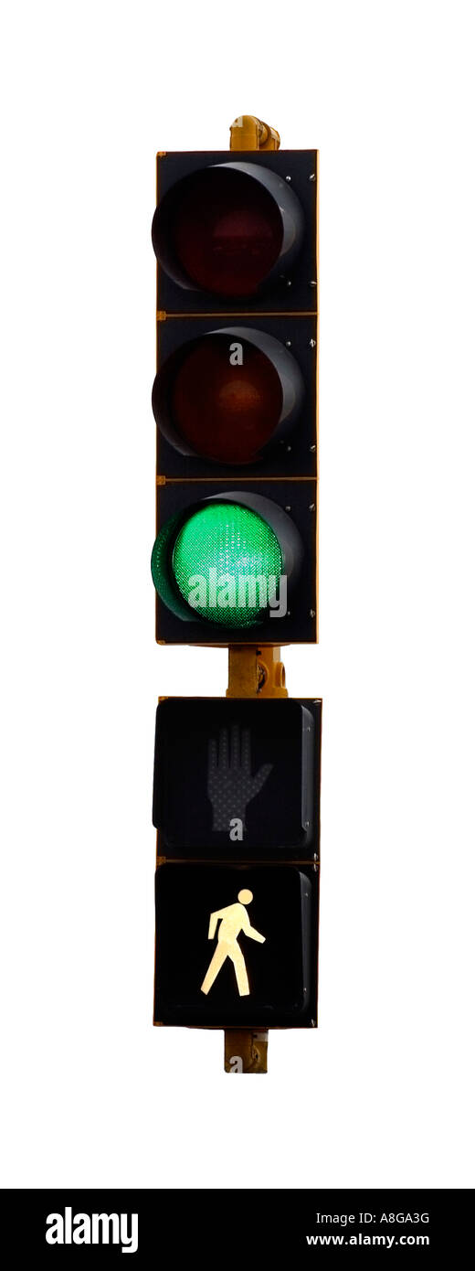 grünes Licht-Ampel mit Spaziergang melden erste Reihe Stockfoto