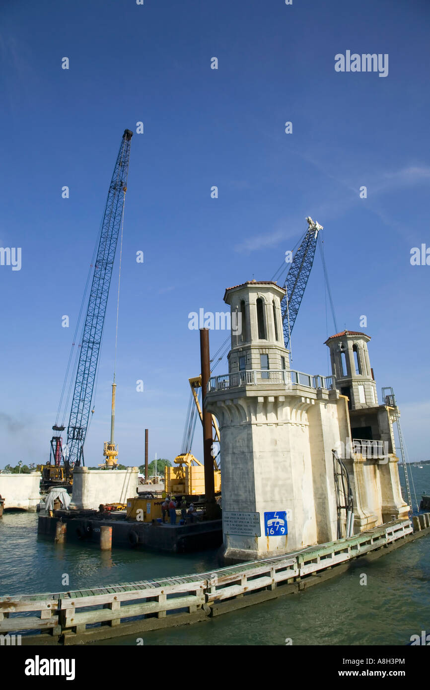 Bauarbeiten auf der Brücke der Löwen St. Augustine Florida USA Stockfoto