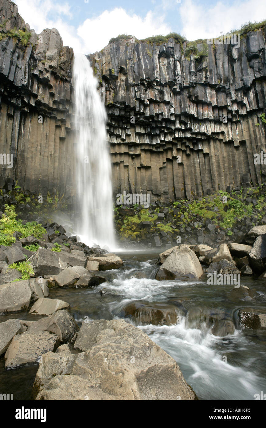 Svartifoss fällt säulenförmigen Basalt Bildung Skaftafel Island Stockfoto