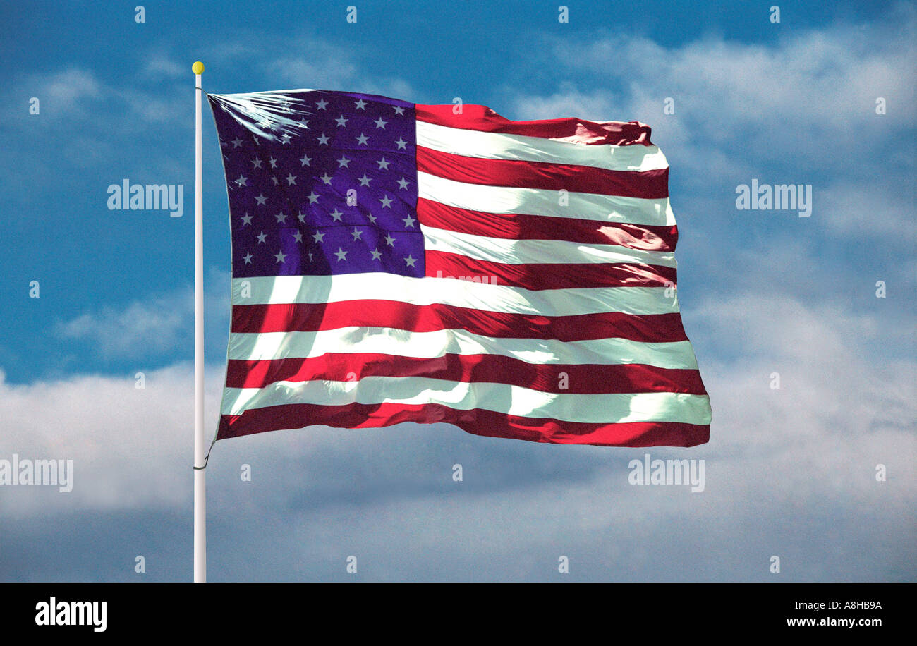 Amerikanische Fähnchen im Wind Stockfoto