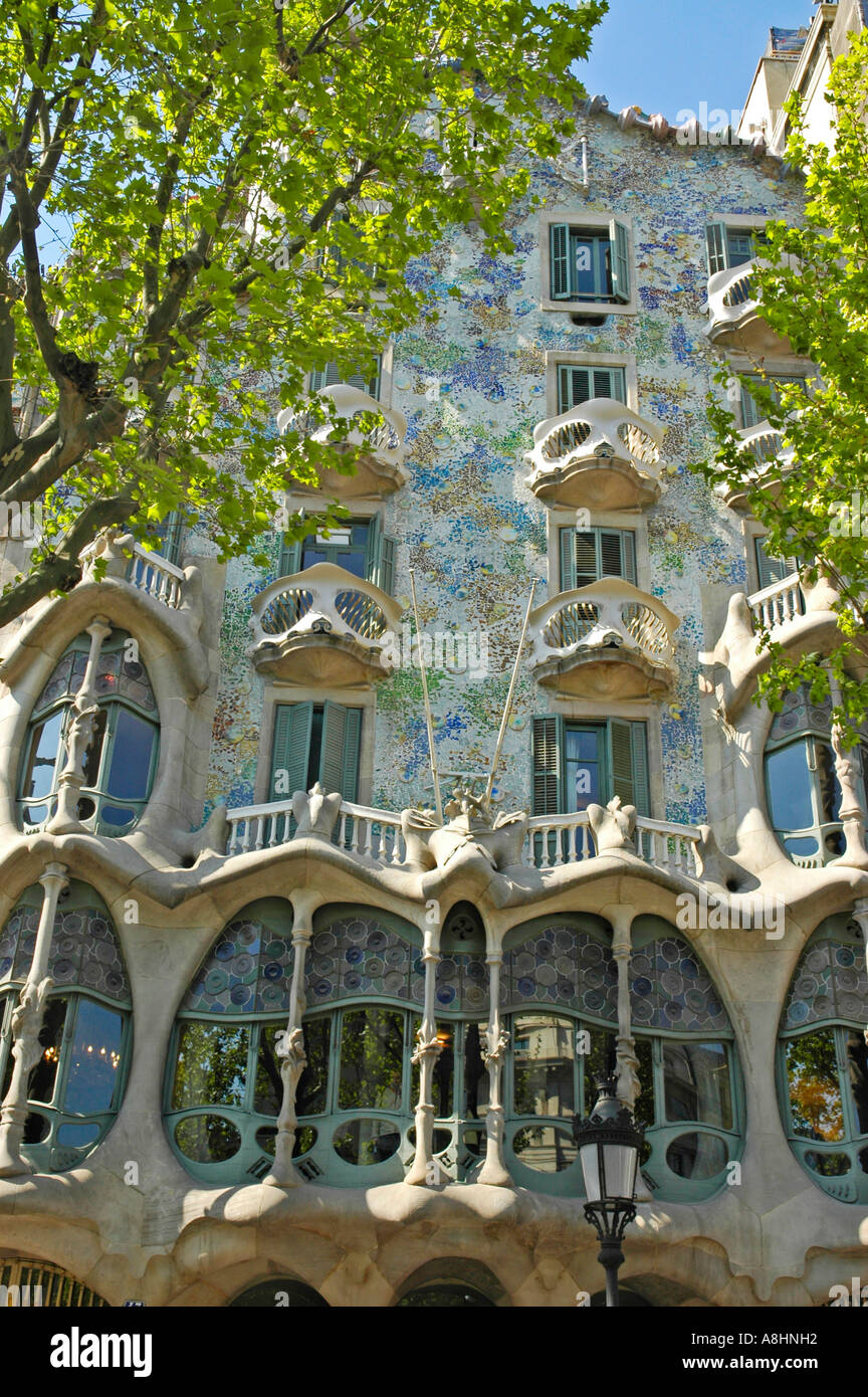Fassade des Hauses, Casa Battlo, Architekt Antoni Gaudi, Passeig de Gracia, Barcelona, Katalonien, Spanien Stockfoto