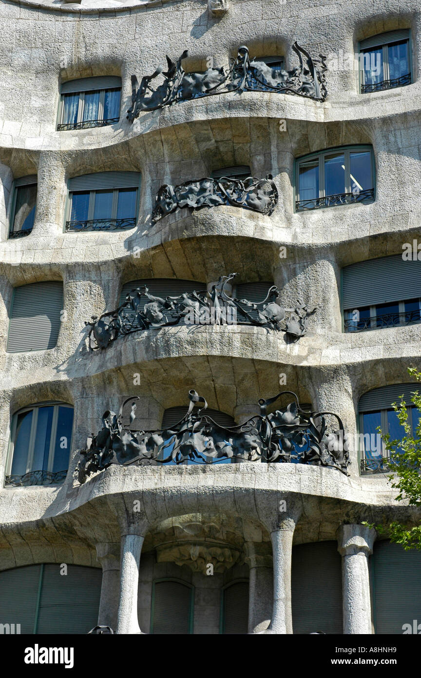 Fassade des Hauses, Casa Mila, Architekt Antoni Gaudi, Passeig de Gracia, Barcelona, Katalonien, Spanien Stockfoto