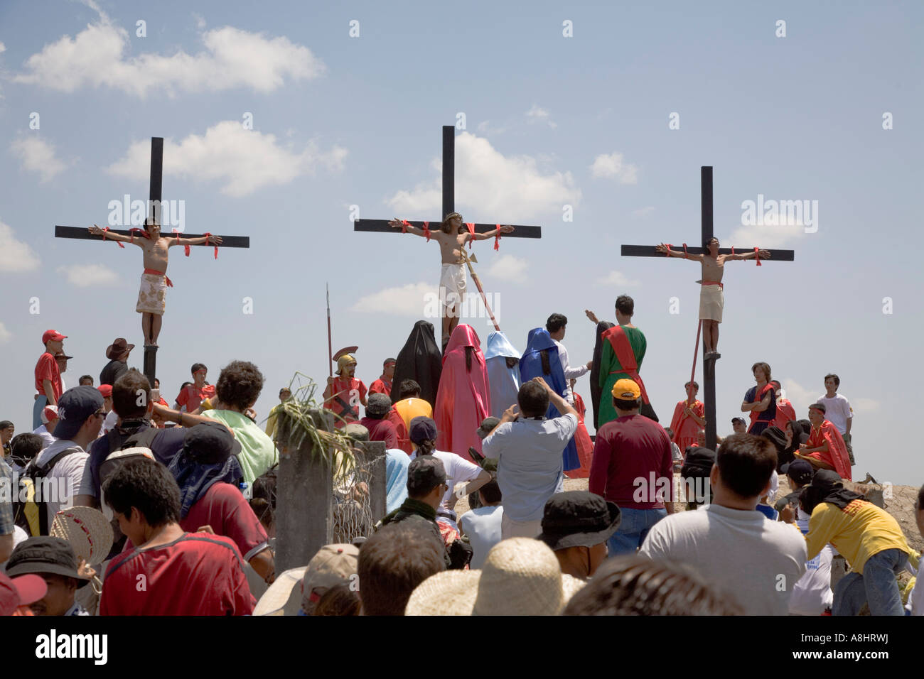 Kreuzigung von Flagellanten, Karfreitag Fastenzeit Riten, San Pedro Cutud, San Fernando, Philippinen Stockfoto