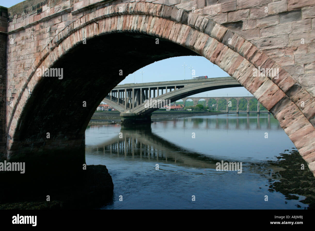 England Berwick nach Tweed drei Brücken Northumberland England uk gb Stockfoto