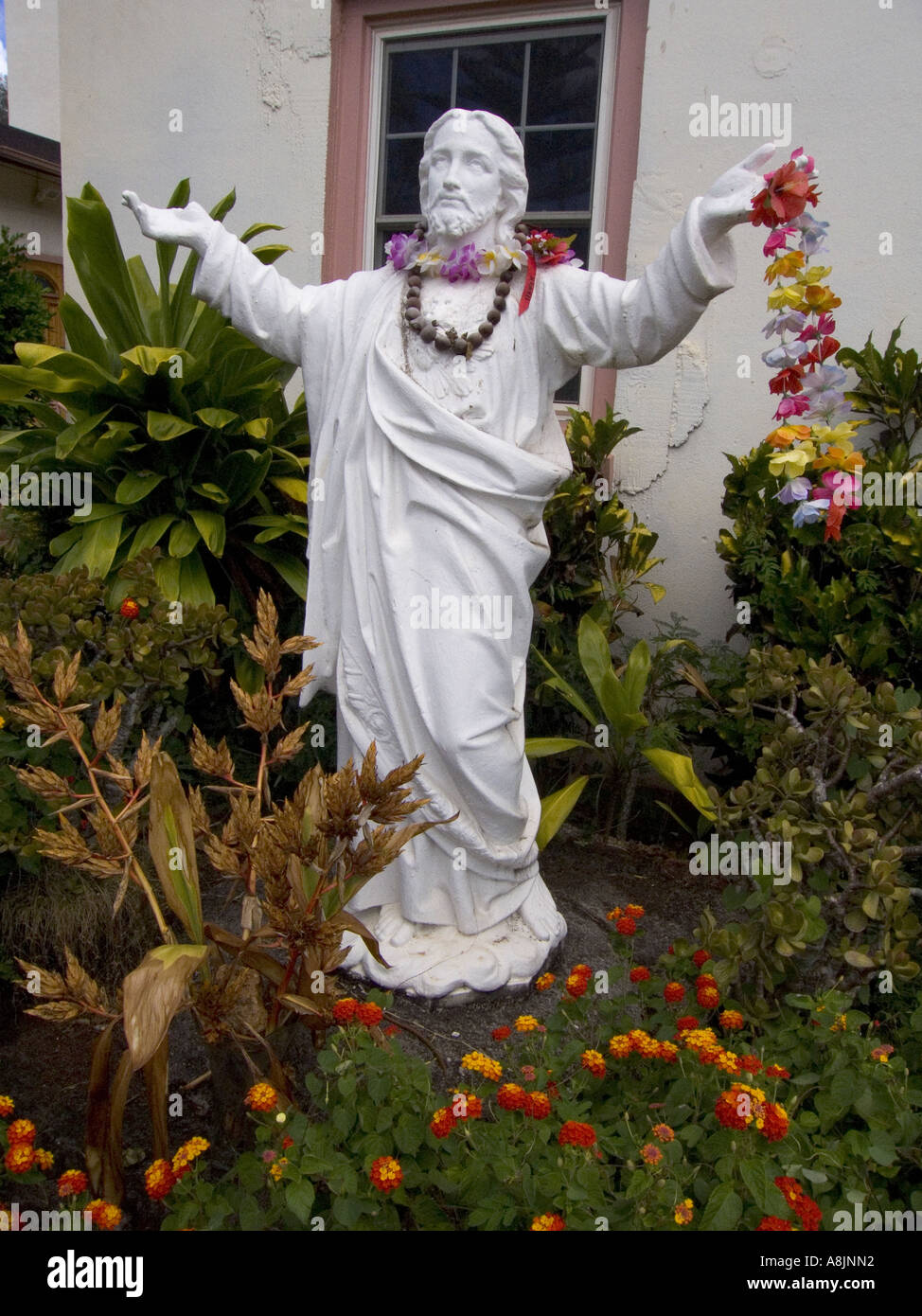Jesus Skulptur Nordküste Oahu Hawaii Stockfoto