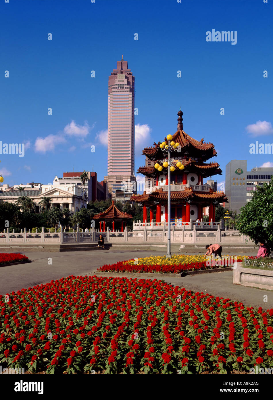 Asien Taiwan Taipei neue Park-Pagode und Wolkenkratzer Stockfoto