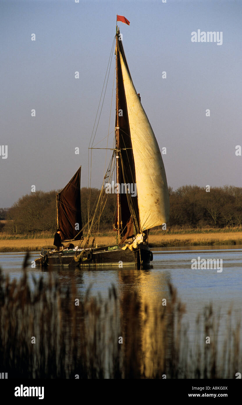 Segeln Schiff Cygnet auf dem Fluß Alde, Iken, Suffolk, UK. Stockfoto