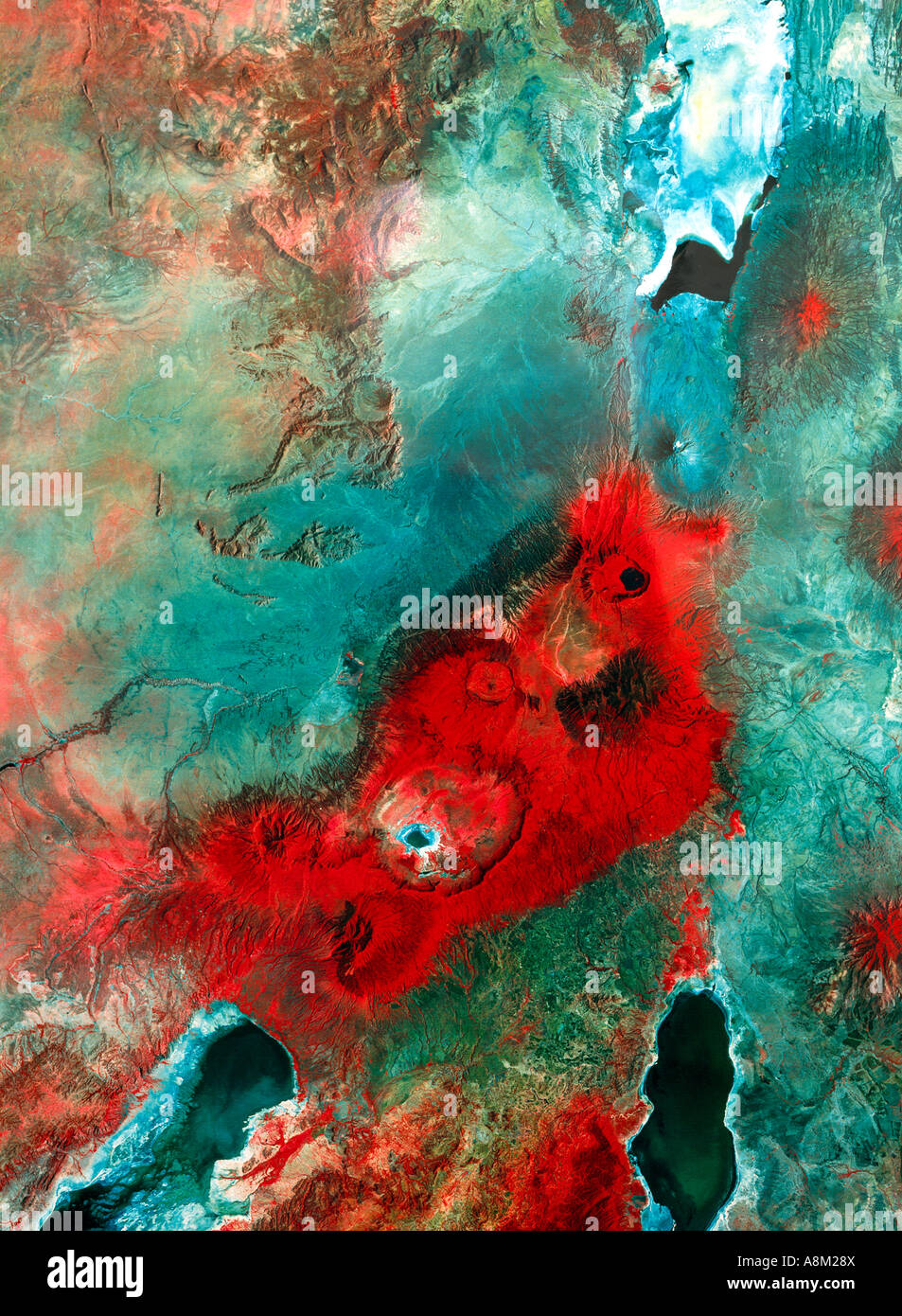 Infrarot-Bild des Ngorongoro-Kraters Tansania aus dem Weltraum Stockfoto