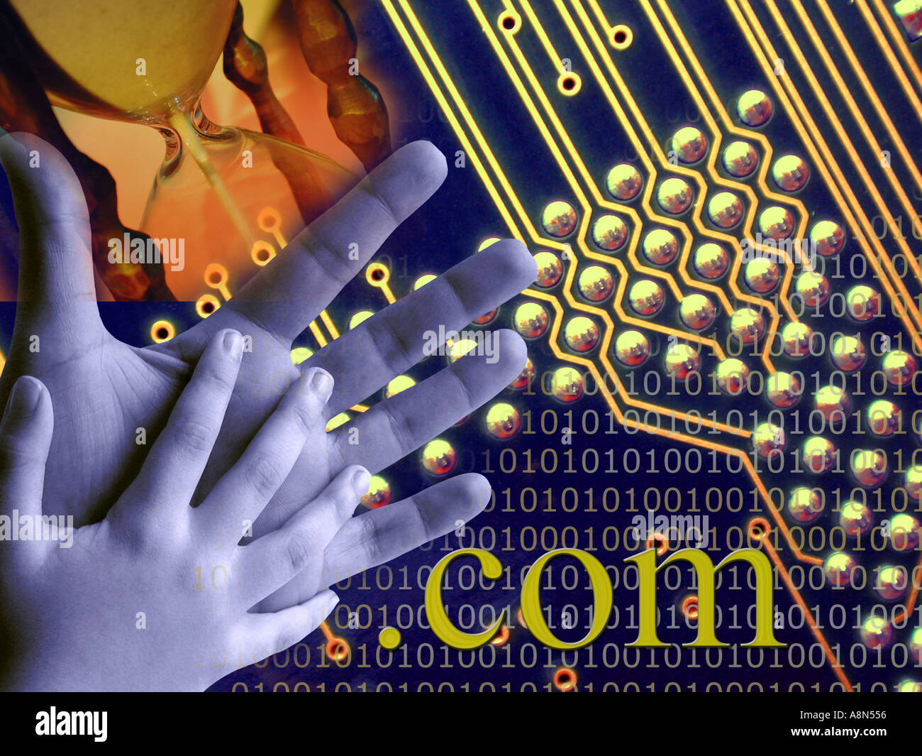 Händen Dot com Stockfoto