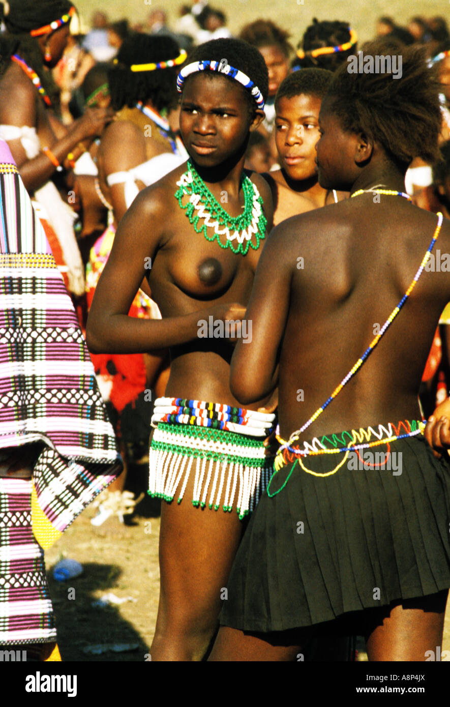Zulu Reed Dance zeremonielle Teilnehmer, natal, Südafrika Stockfoto