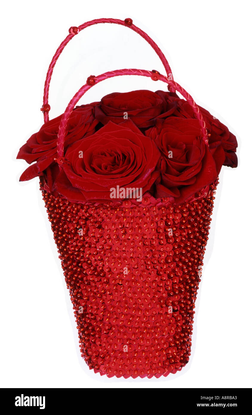 Damenhandtasche mit roten Rosen Stockfoto