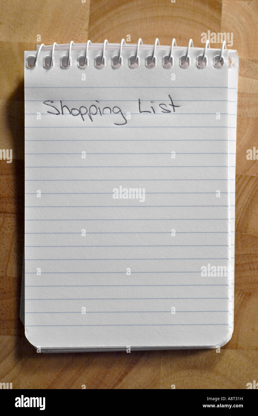 Shopping Liste Notizblock Stockfoto