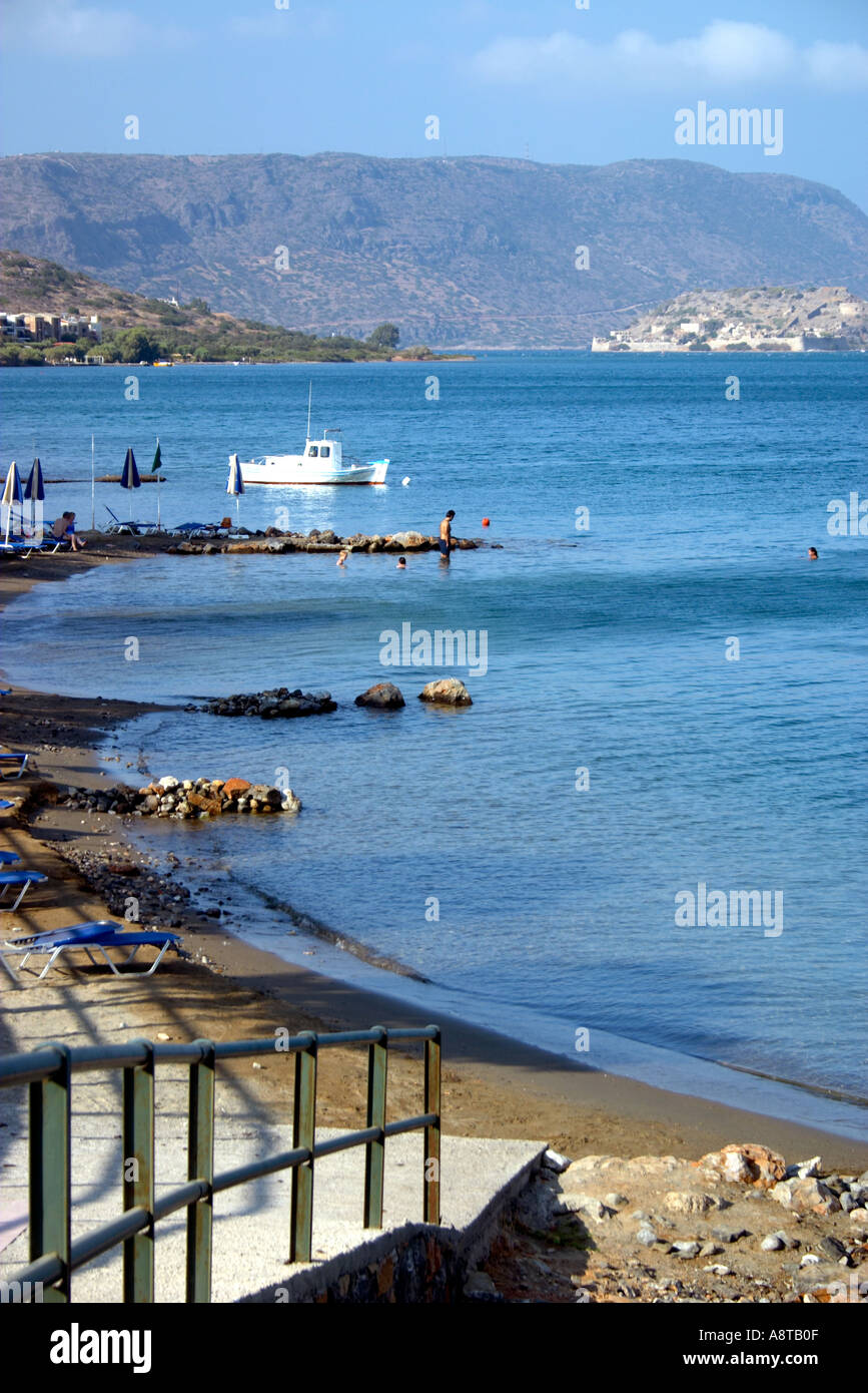 Strand von Elounda Elounta Bucht Ost-Kreta Griechenland Europa Stockfoto