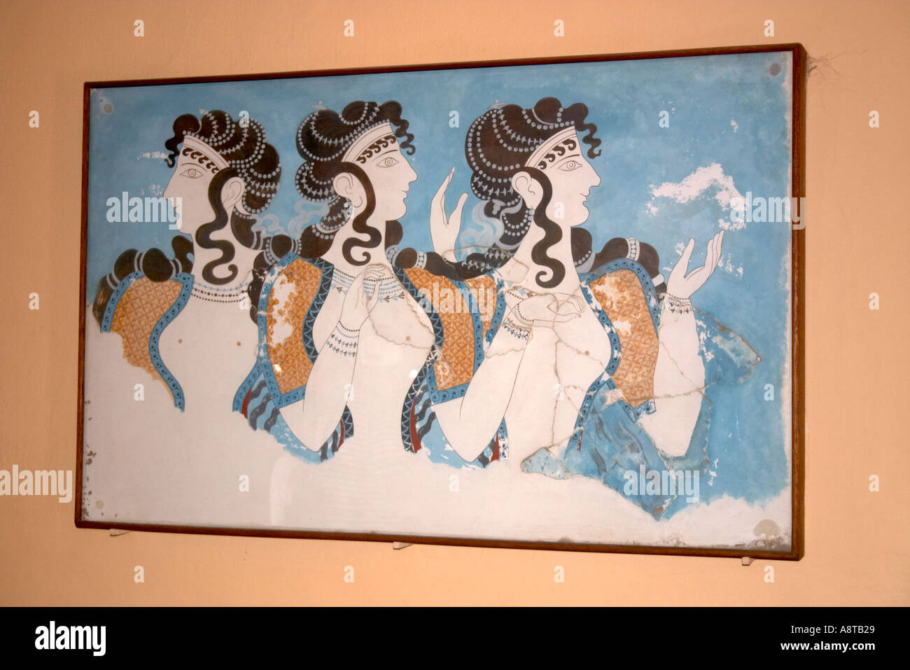 Damen in blau Wand Fresko Gemälde von 3500 BC minoische Palast Knossos erstellen Griechenland Stockfoto