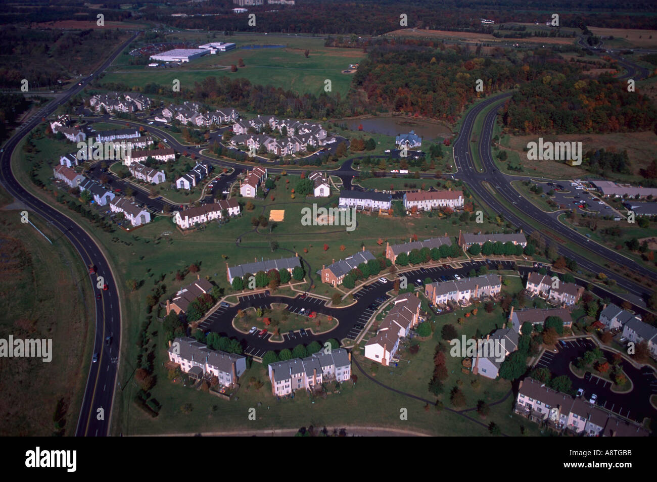 Luftaufnahme von einem Stadthaus Entwicklung in Loudon County Nordvirginia Stockfoto