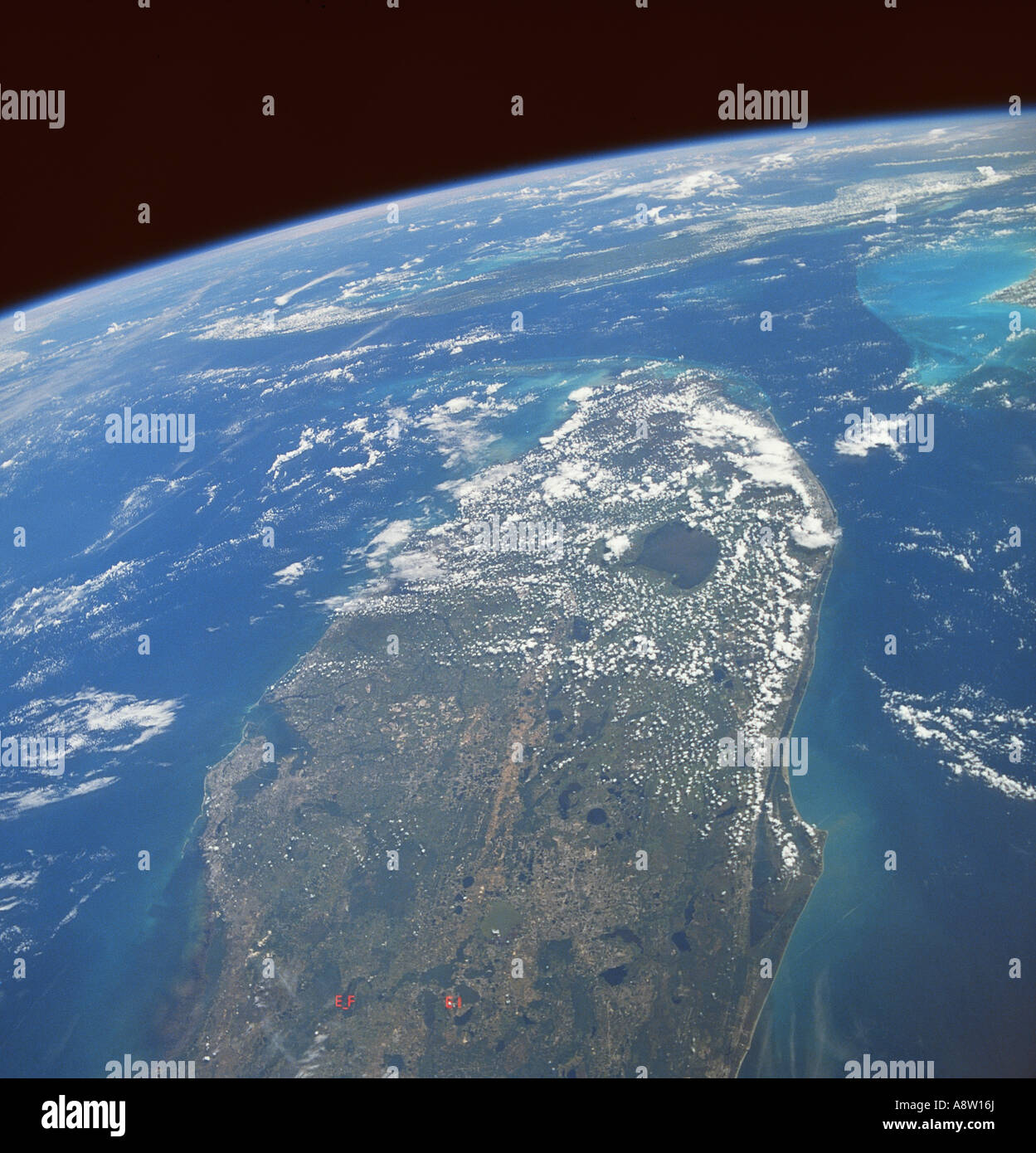 Satellitenansicht Vereinigte Staaten der Erde. Florida Halbinsel mit Küsten Atlantik Karibik und Golf Stockfoto