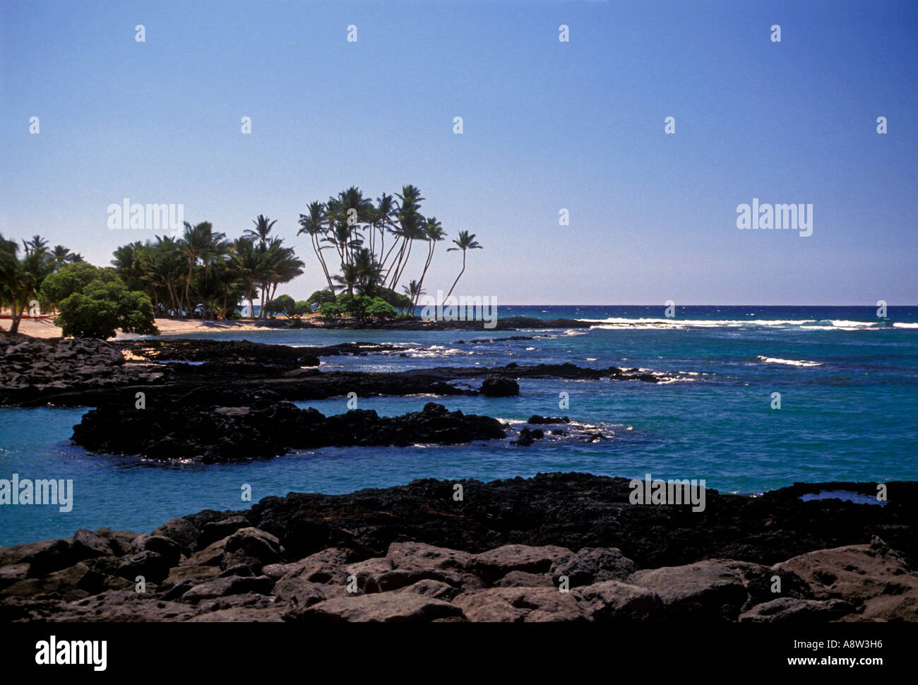 Küste entlang Pauoa Bucht am Ritz Carlton Mauna Lani Resort Mauna Lani Kohala Coast Hawaii Insel Hawaii USA Stockfoto