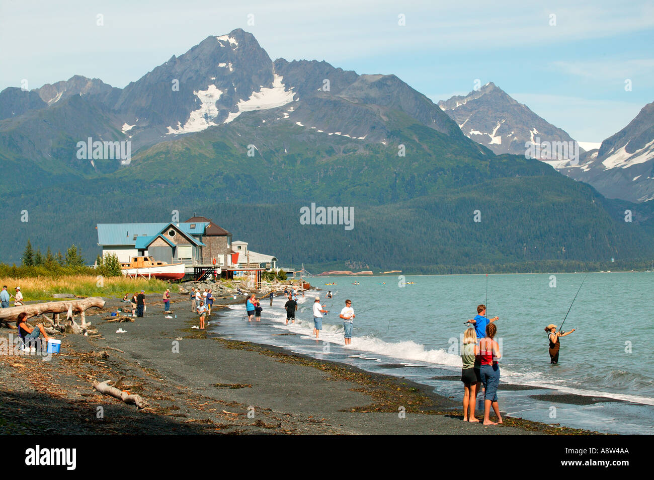 Silberlachs Angeln in Auferstehung Bay Lowell Point in der Nähe von Seward Alaska Stockfoto