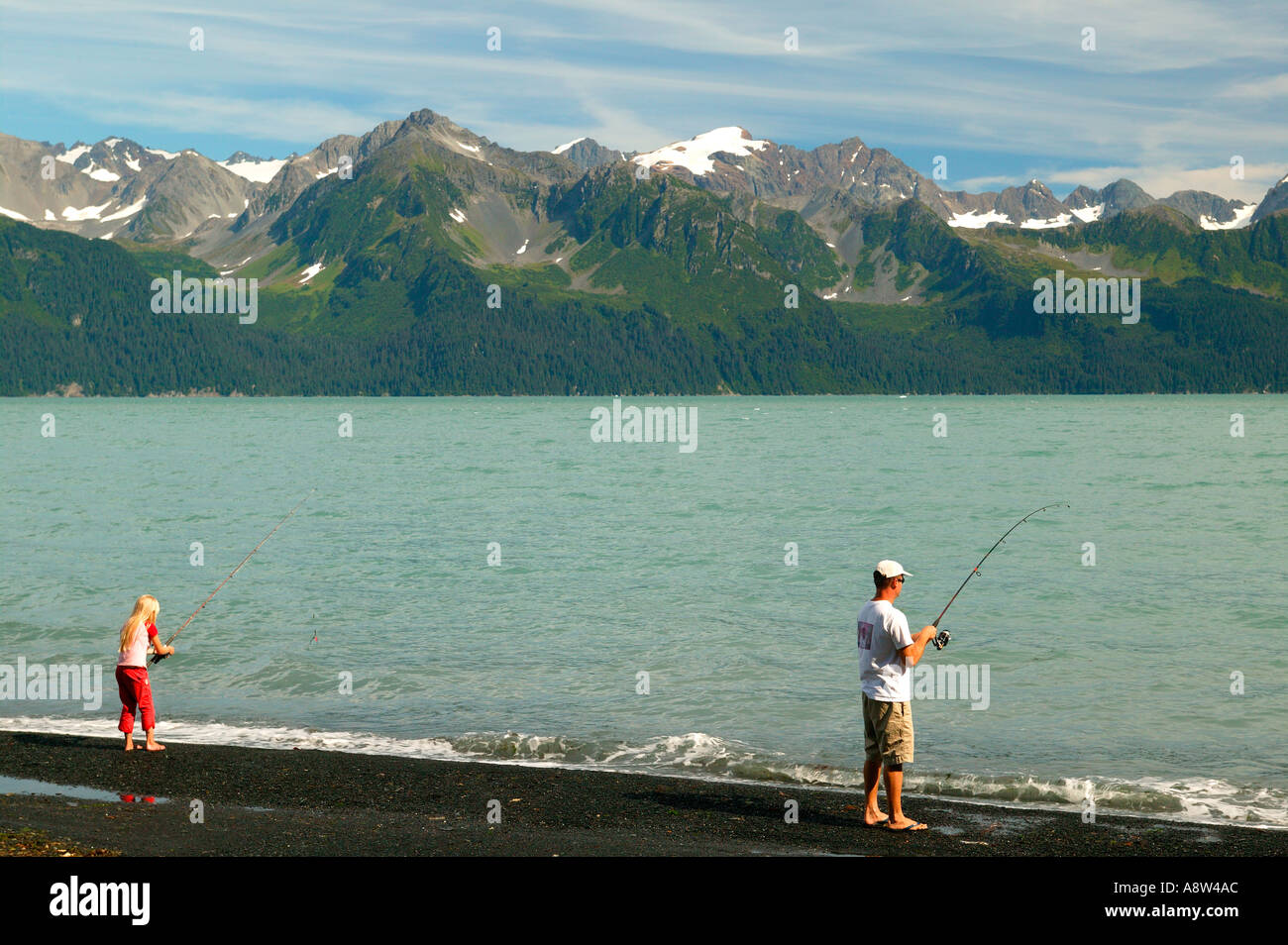 Silberlachs Angeln in Auferstehung Bay Lowell Point in der Nähe von Seward Alaska Stockfoto