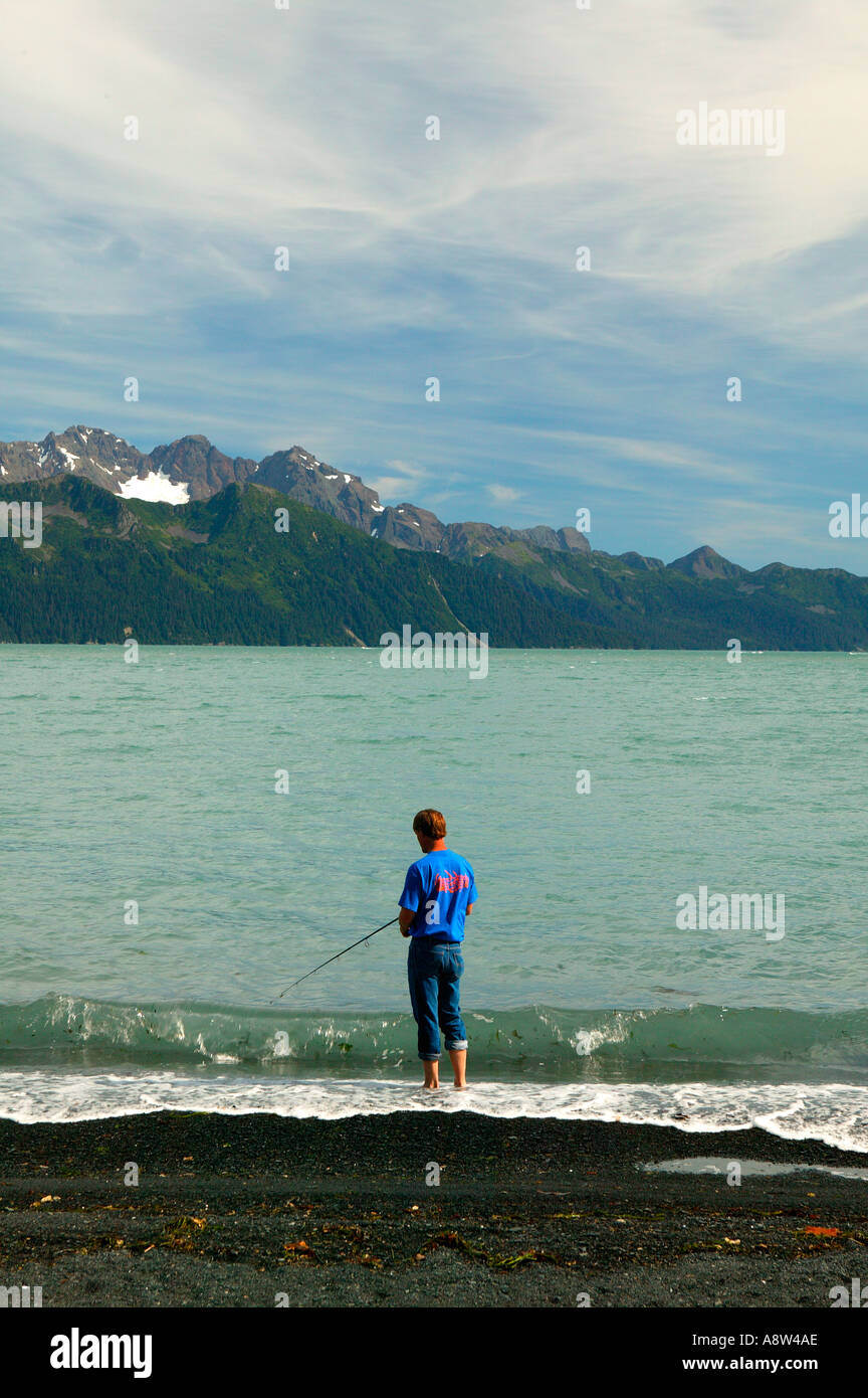 Silberlachs Angeln in Auferstehung Bay Lowell Point in der Nähe von Seward Alaska Stockfoto