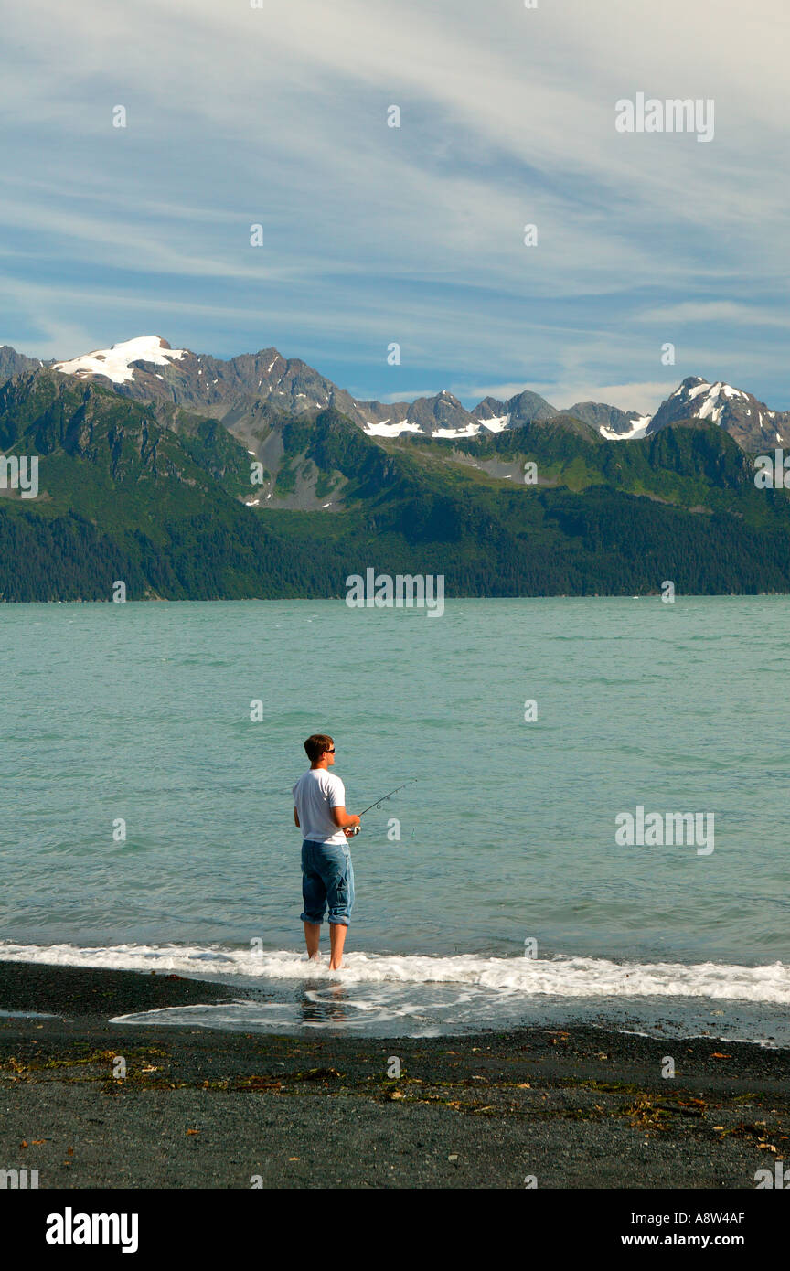 Silberlachs Angeln in Auferstehung Bay Lowell Point in der Nähe von Seward Alaska Stockfoto