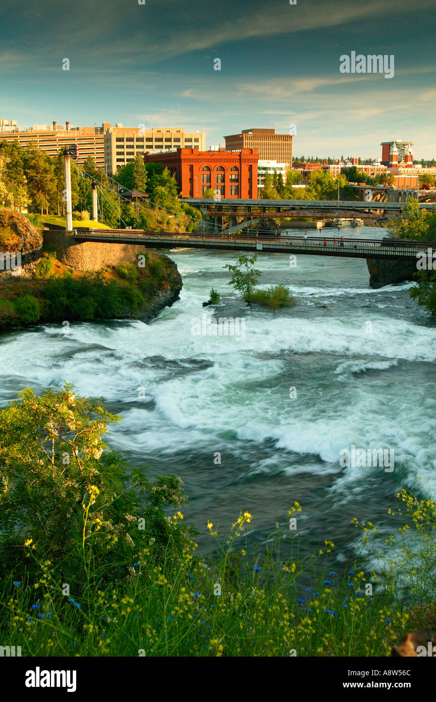 Die Wasserfälle entlang der Spokane River und Riverfront Park Downtown Spokane Washington Stockfoto