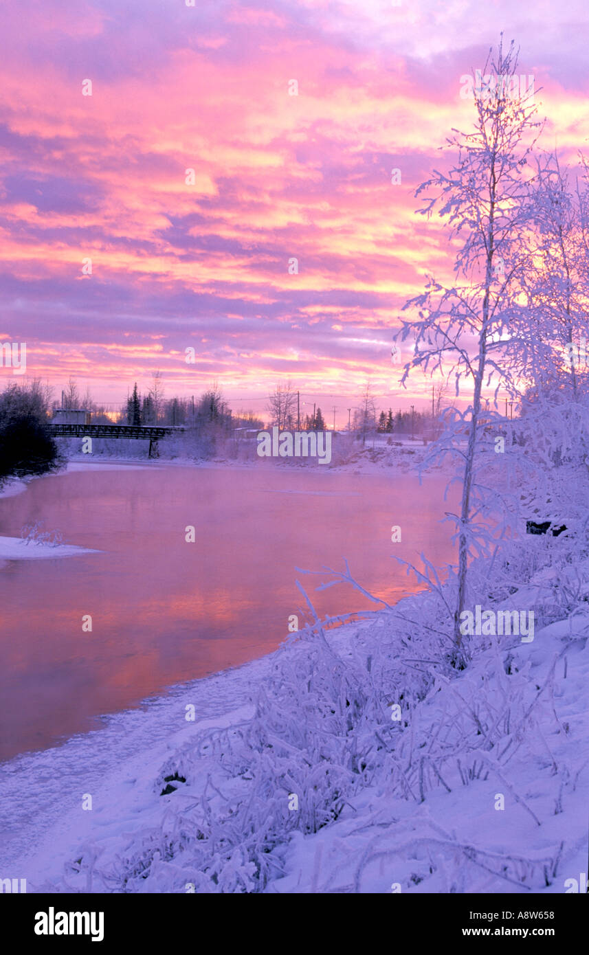 Chena River Sunset Fairbanks Alaska Stockfoto