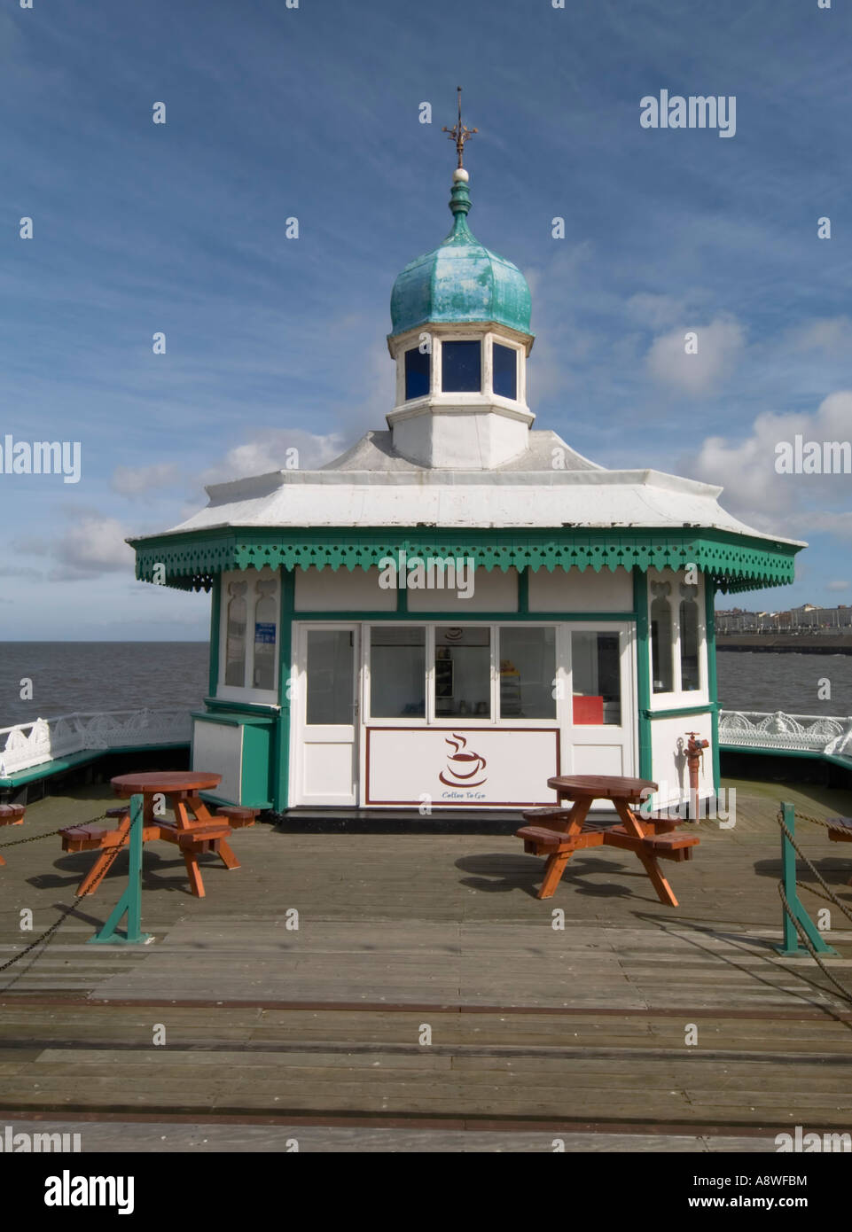 Kiosk auf dem viktorianischen North Pier in Blackpool. Stockfoto