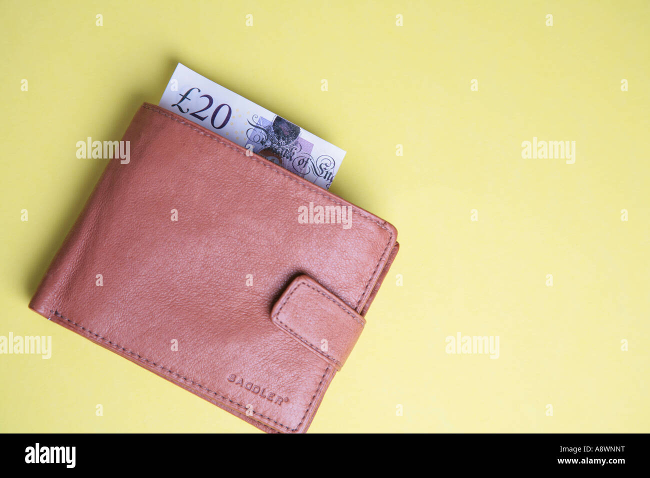 geschlossene Geldbörse mit Bargeld Stockfoto