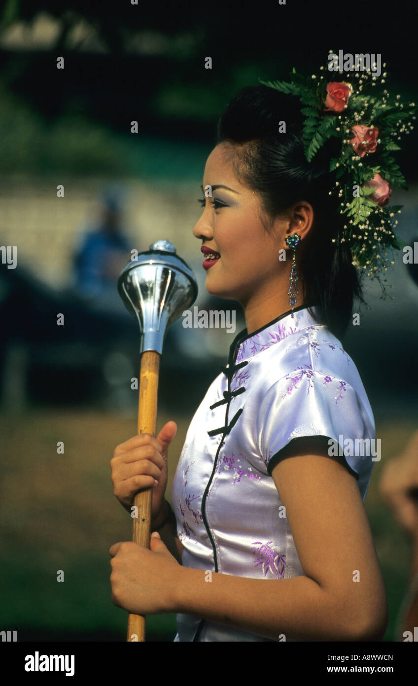 Trommel Majorette, Chiang Mai, Thailand Blumenfest. Ersten Wochenende im Februar statt Stockfoto