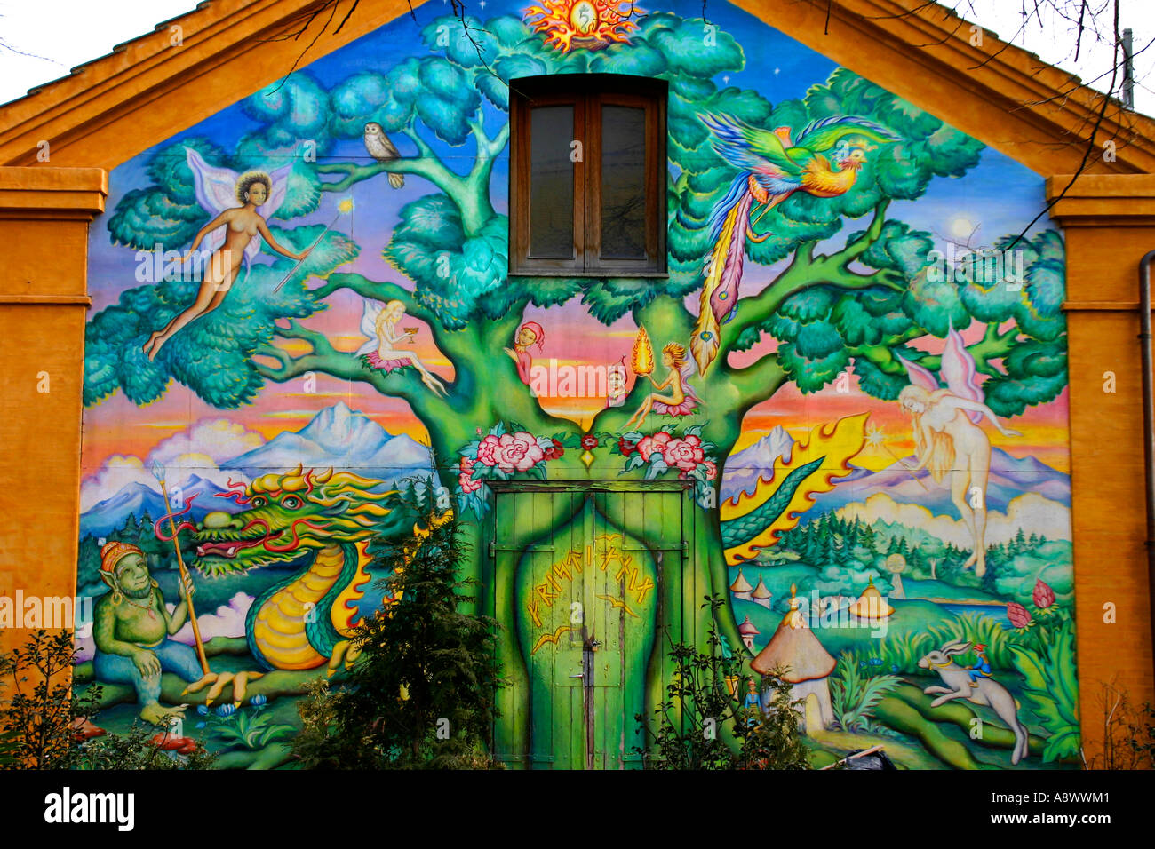 Ein Wandbild in Christiania. Die Hippie-Bereich von Kopenhagen Dänemark Stockfoto