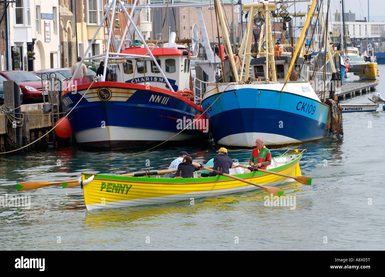 Ruderboot am Hafen von Weymouth Dorset England UK Stockfoto